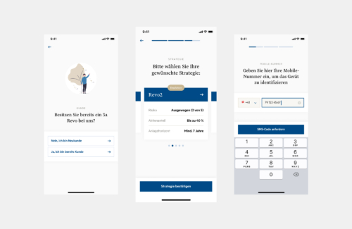 Bild von App Screens. Die Brand assets werden einbezogen und implementiert.